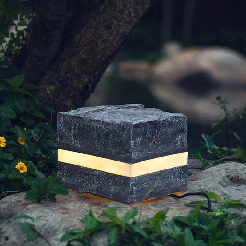 Solar Resin Glass Fiber Faux Stone Stripe Cube Light