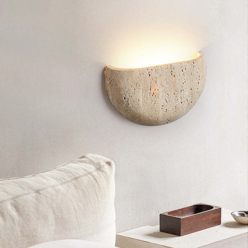 Japanese Travertine Semicircular Wall Sconce — 220V-240V For UK/AU