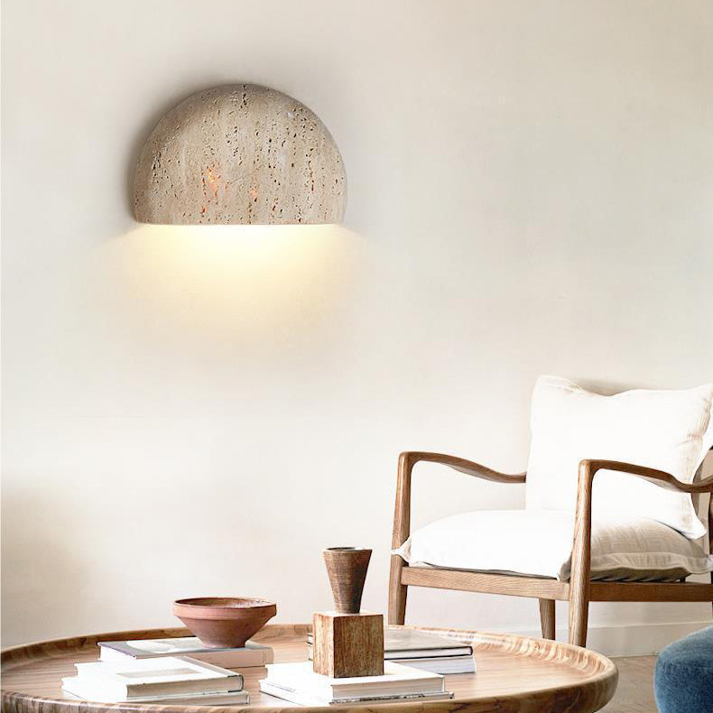 Japanese Travertine Semicircular Wall Sconce