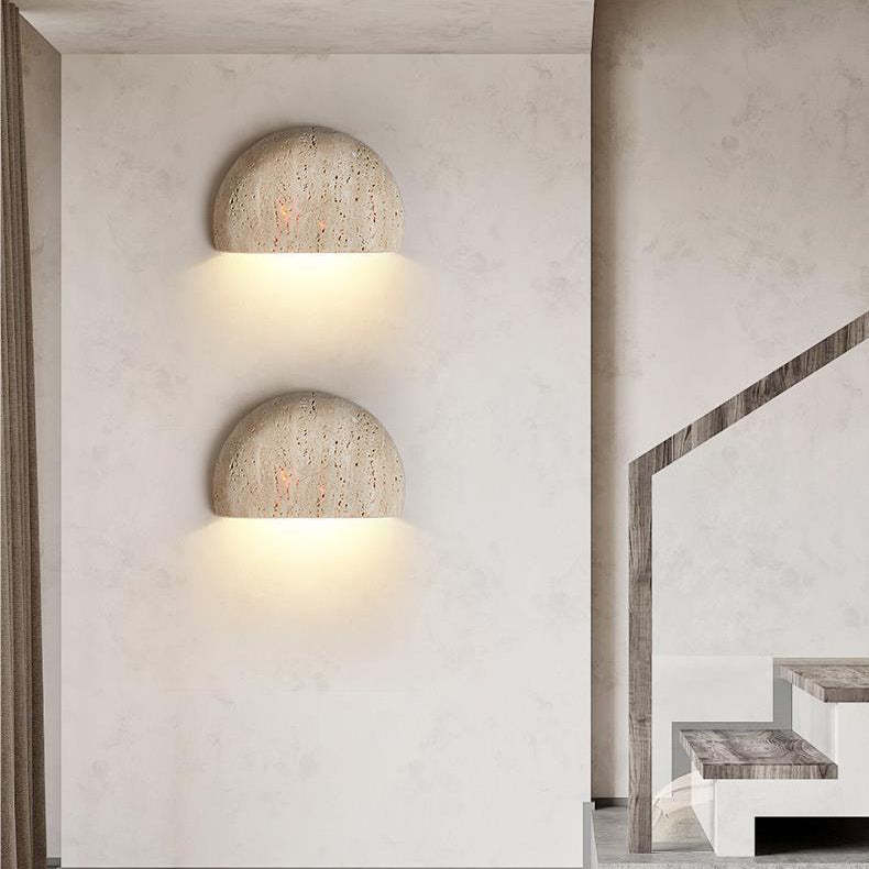 Japanese Travertine Semicircular Wall Sconce — 110V-120V For US/CA