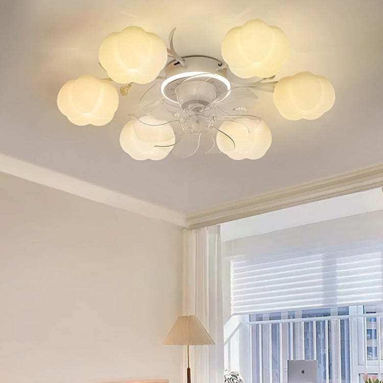 Nordic semi-flush cotton wood ceiling fan light — 220V-240V (UK/AU) / 8-Light