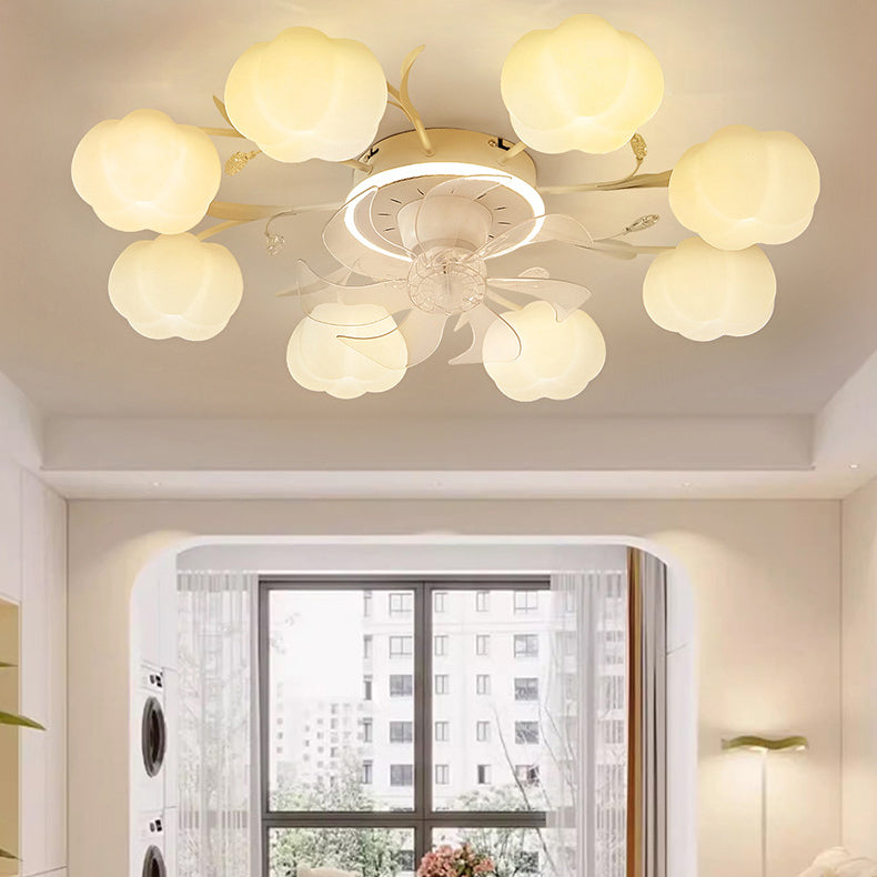 Nordic Iron Cotton Pumpkin Semi-Flush Ceiling Fan Light