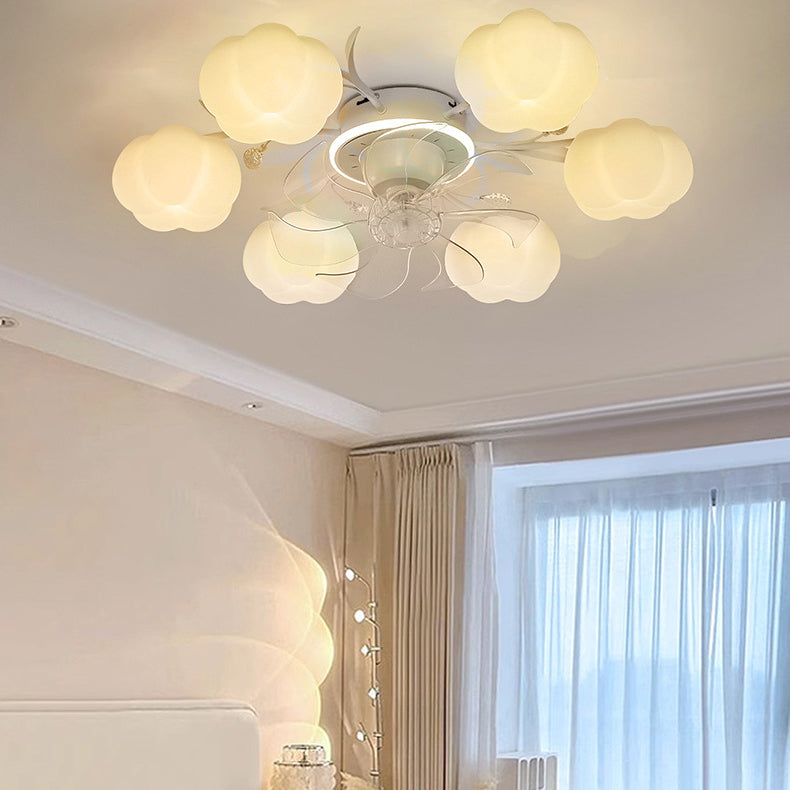 Nordic semi-flush pumpkin wood ceiling fan light, Lighom — 110V-120V (US/CA) / 8-Light