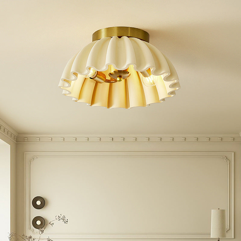 French Resin Metal Bowl Ruffle Semi-Flush Ceiling Light