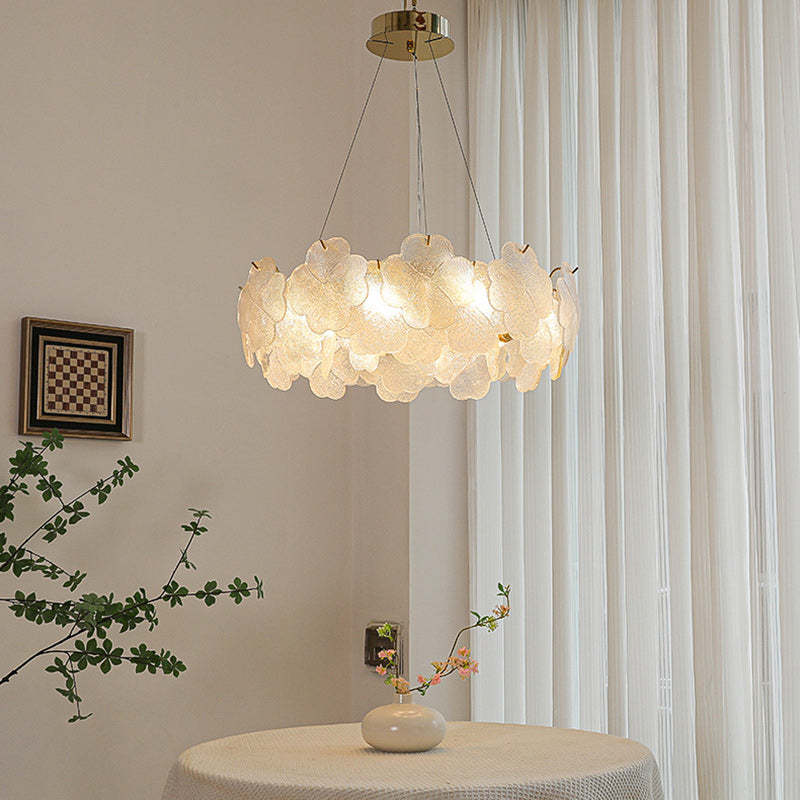 Traditional French Iron Stainless Steel Glass Frosted Flower Petal Chandeliers