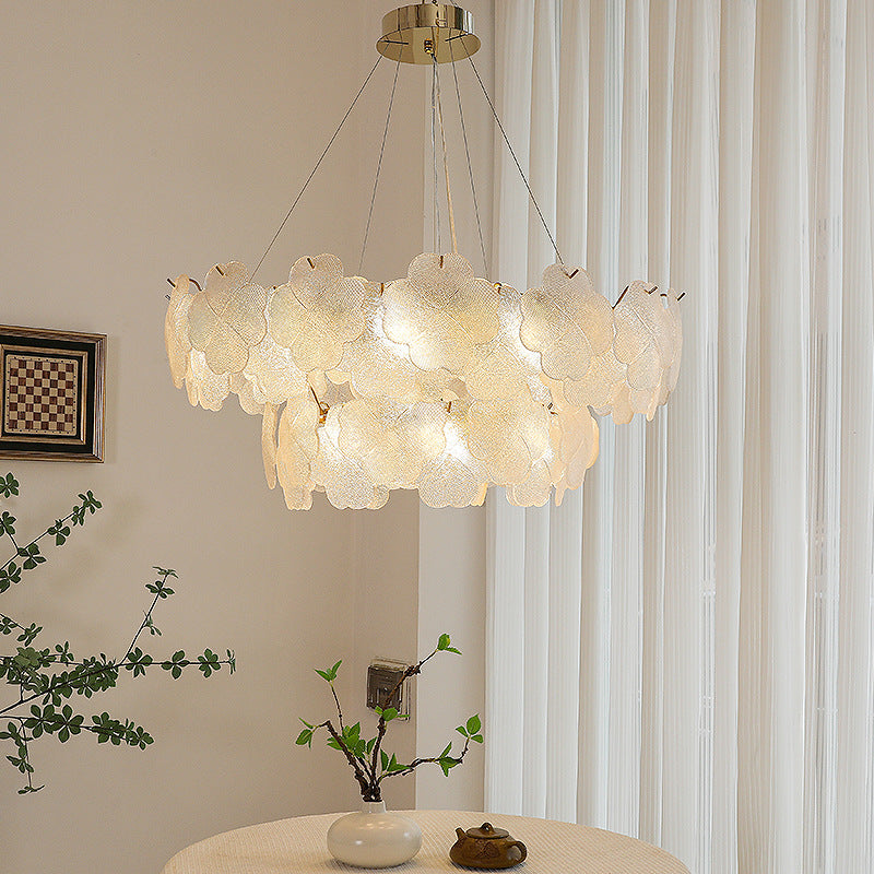 French Iron Stainless Steel Frosted Flower Petal Chandelier