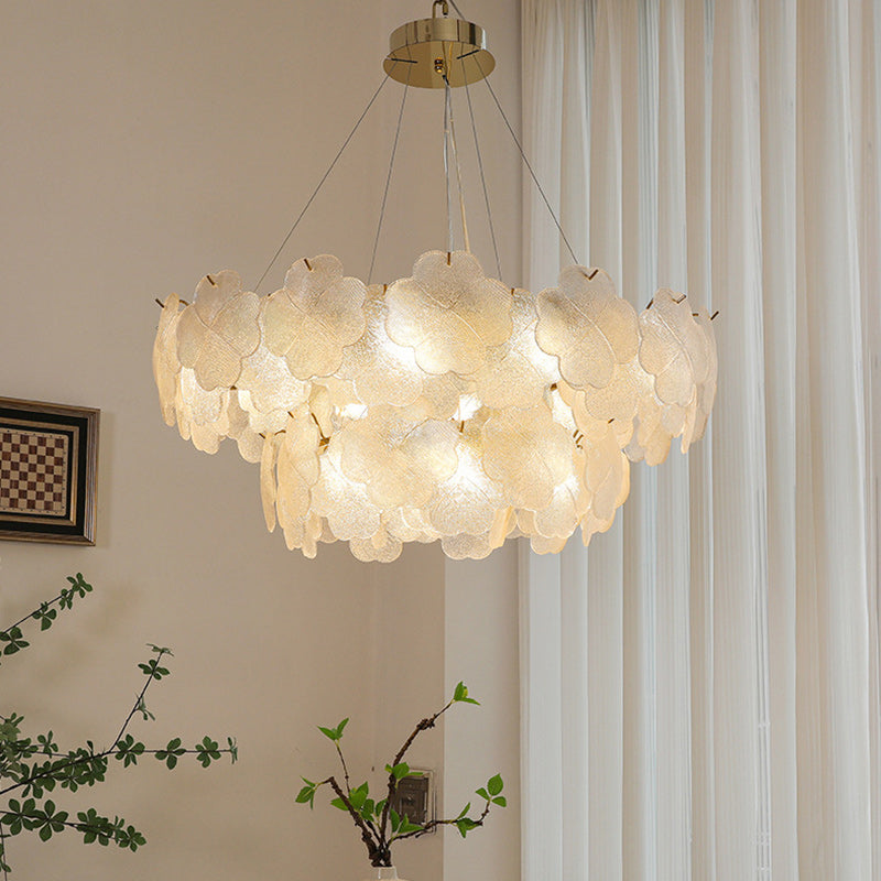 Traditional French Iron Stainless Steel Glass Frosted Flower Petal 6/8/10/12/16/20 Light Chandeliers For Living Room