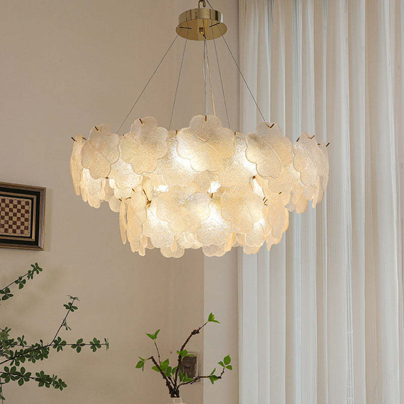 Traditional French Iron Stainless Steel Glass Frosted Flower Petal 6/8/10/12/16/20 Light Chandeliers For Living Room