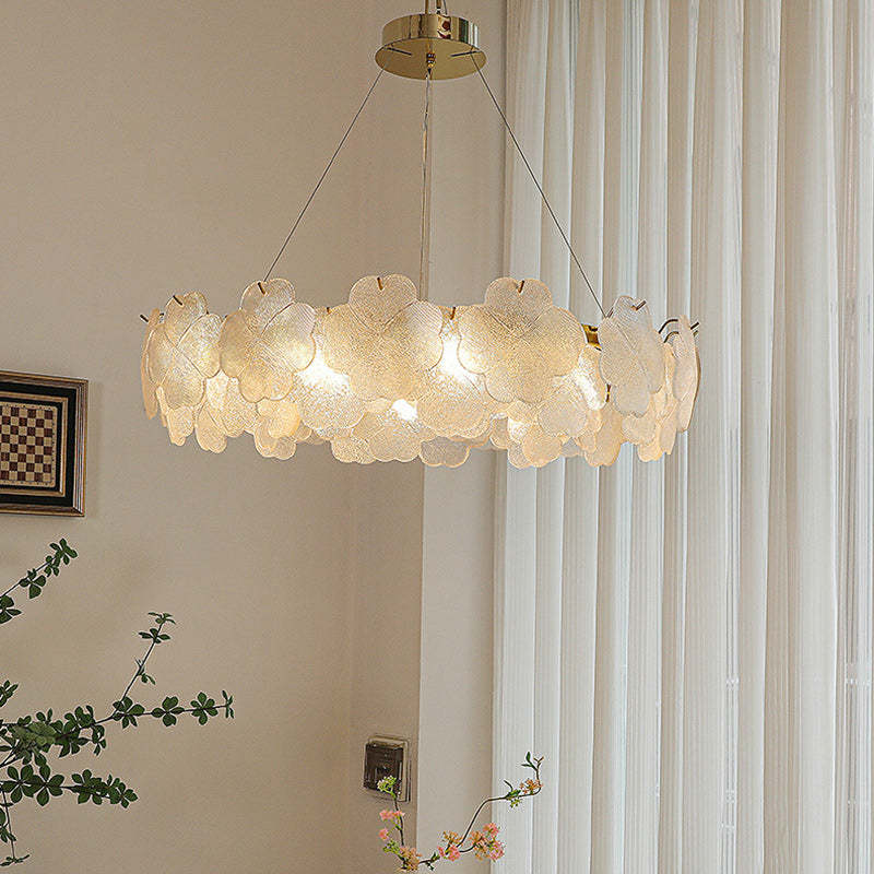 Traditional French Iron Stainless Steel Glass Frosted Flower Petal 6/8/10/12/16/20 Light Chandeliers For Living Room