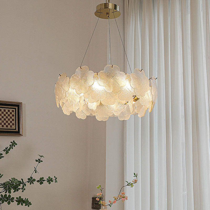 Traditional French Iron Stainless Steel Glass Frosted Flower Petal 6/8/10/12/16/20 Light Chandeliers For Living Room
