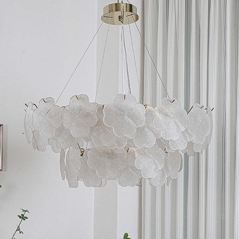 Traditional French Iron Stainless Steel Glass Frosted Flower Petal 6/8/10/12/16/20 Light Chandeliers For Living Room