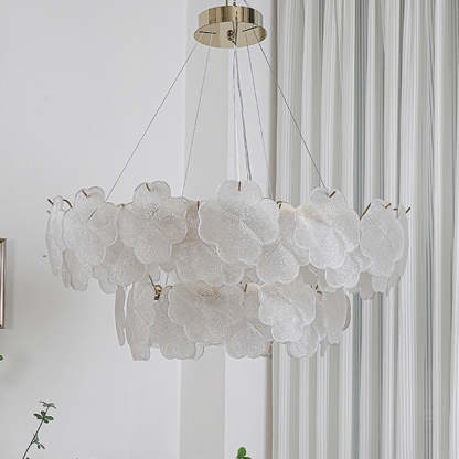 Traditional French Iron Stainless Steel Glass Frosted Flower Petal 6/8/10/12/16/20 Light Chandeliers For Living Room
