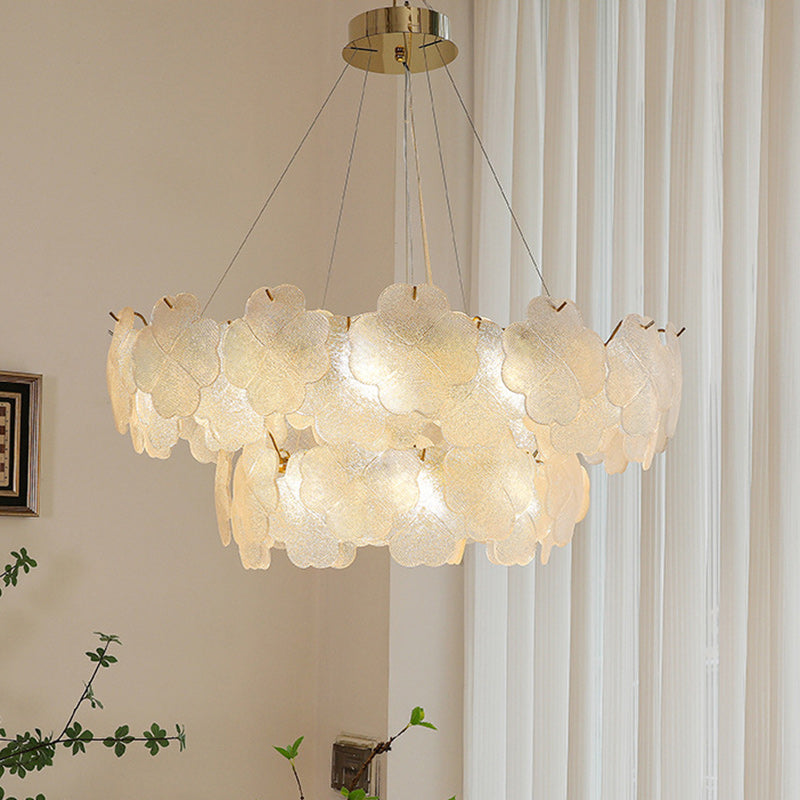Traditional French Iron Stainless Steel Glass Frosted Flower Petal 6/8/10/12/16/20 Light Chandeliers For Living Room
