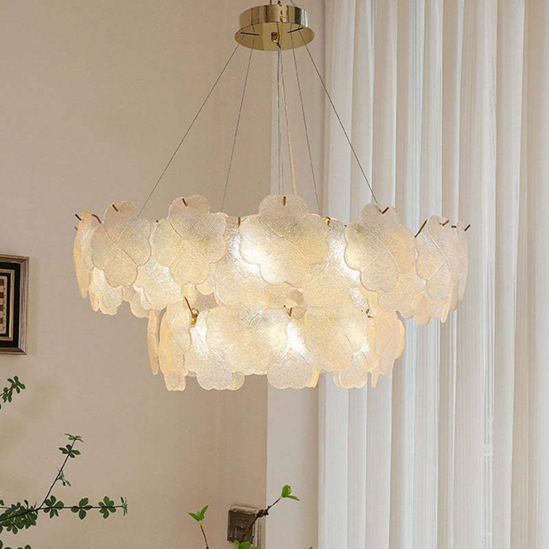 Traditional French Iron Stainless Steel Glass Frosted Flower Petal 6/8/10/12/16/20 Light Chandeliers For Living Room