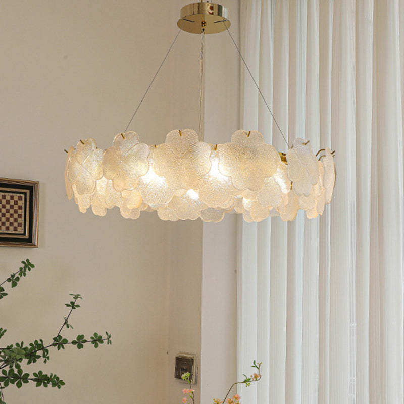 Traditional French Iron Stainless Steel Glass Frosted Flower Petal 6/8/10/12/16/20 Light Chandeliers For Living Room