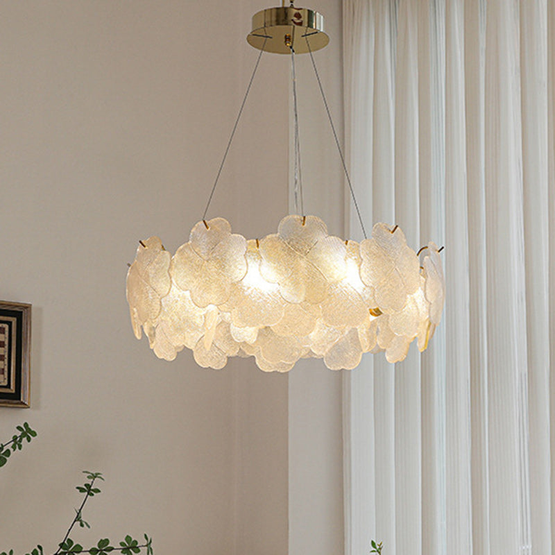 Traditional French Iron Stainless Steel Glass Frosted Flower Petal 6/8/10/12/16/20 Light Chandeliers For Living Room