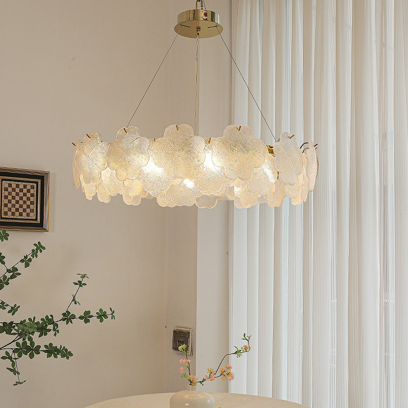 Traditional French Iron Stainless Steel Glass Frosted Flower Petal 6/8/10/12/16/20 Light Chandeliers For Living Room