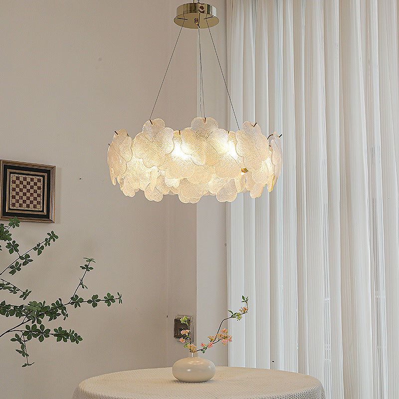 Traditional French Iron Stainless Steel Glass Frosted Flower Petal 6/8/10/12/16/20 Light Chandeliers For Living Room