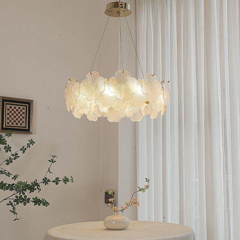 Traditional French Iron Stainless Steel Glass Frosted Flower Petal 6/8/10/12/16/20 Light Chandeliers For Living Room