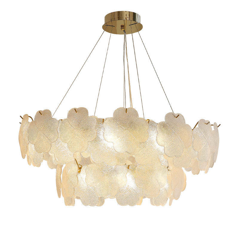 Traditional French Iron Stainless Steel Glass Frosted Flower Petal 6/8/10/12/16/20 Light Chandeliers For Living Room