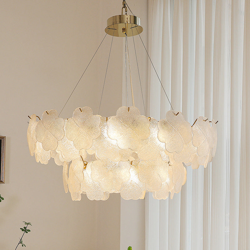 Traditional French Iron Stainless Steel Glass Frosted Flower Petal 6/8/10/12/16/20 Light Chandeliers For Living Room
