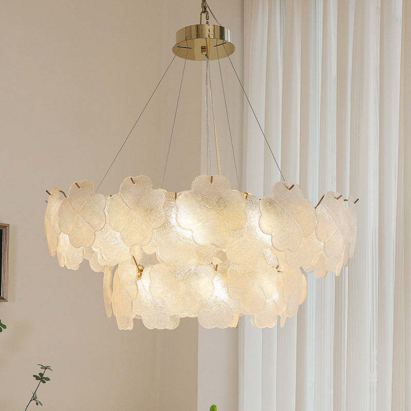 Traditional French Iron Stainless Steel Glass Frosted Flower Petal 6/8/10/12/16/20 Light Chandeliers For Living Room
