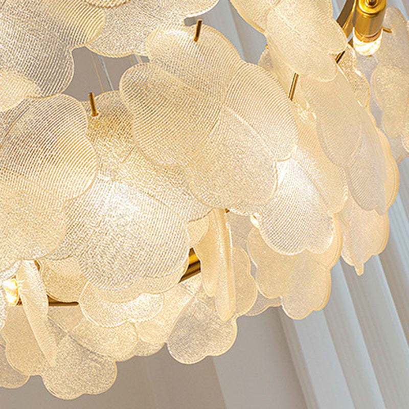 Traditional French Iron Stainless Steel Glass Frosted Flower Petal 6/8/10/12/16/20 Light Chandeliers For Living Room