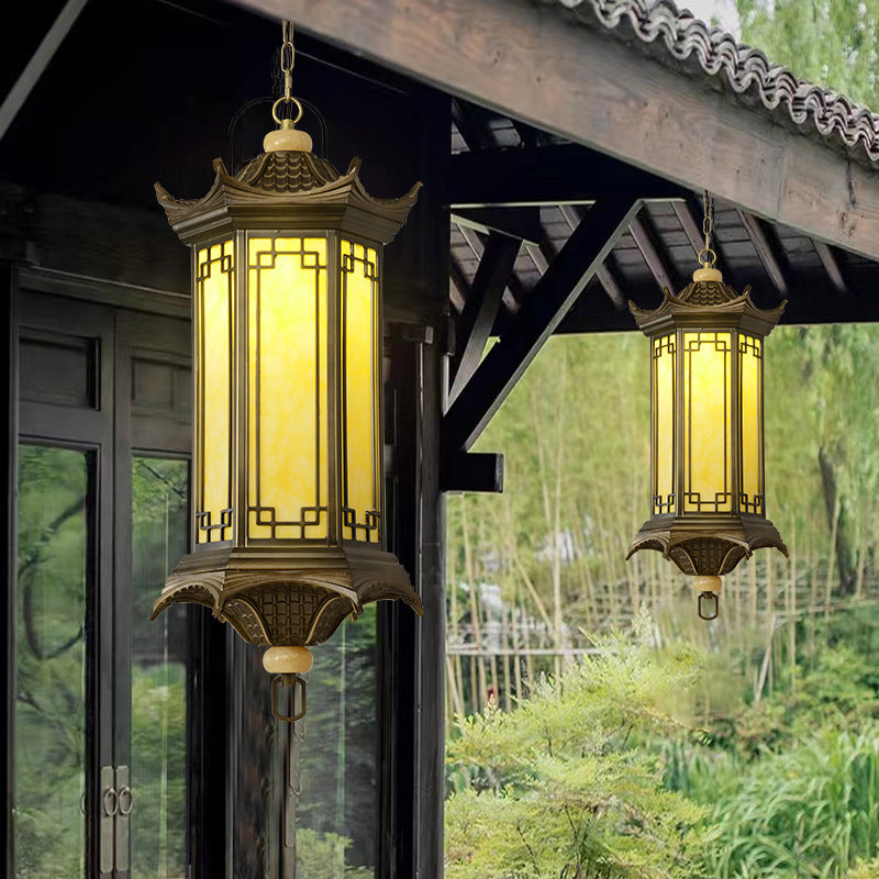 Chinese Faux Marble Lantern Pergola Outdoor Pendant Light