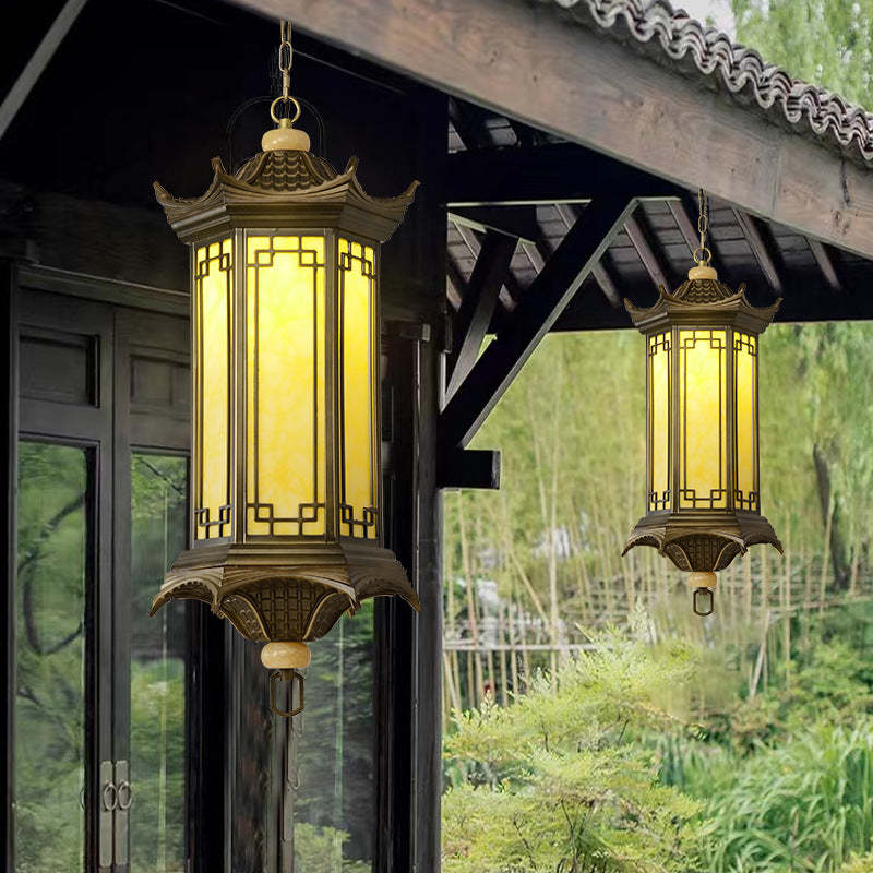 Chinese Faux Marble Lantern Pergola Outdoor Pendant Light