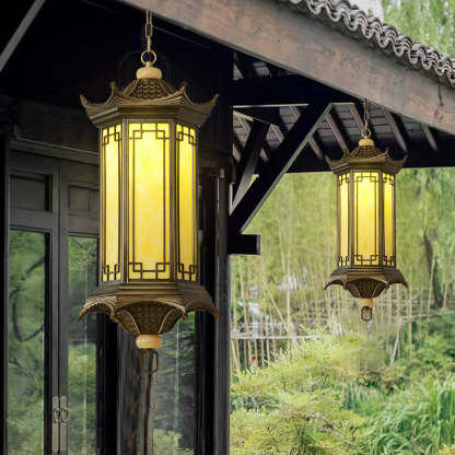 Chinese Faux Marble Lantern Pergola Outdoor Pendant Light