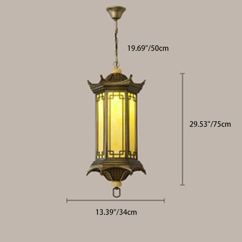 Chinese Faux Marble Lantern Pergola Outdoor Pendant Light