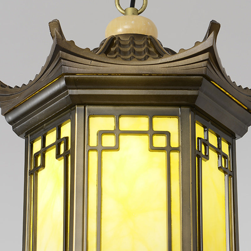 Chinese Faux Marble Lantern Pergola Outdoor Pendant Light