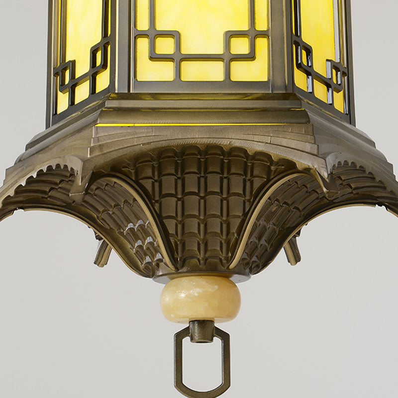 Chinese Faux Marble Lantern Pergola Outdoor Pendant Light
