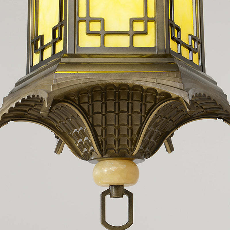Chinese Faux Marble Lantern Pergola Outdoor Pendant Light