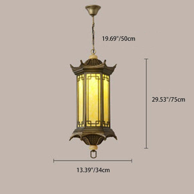 Chinese Faux Marble Lantern Pergola Outdoor Pendant Light