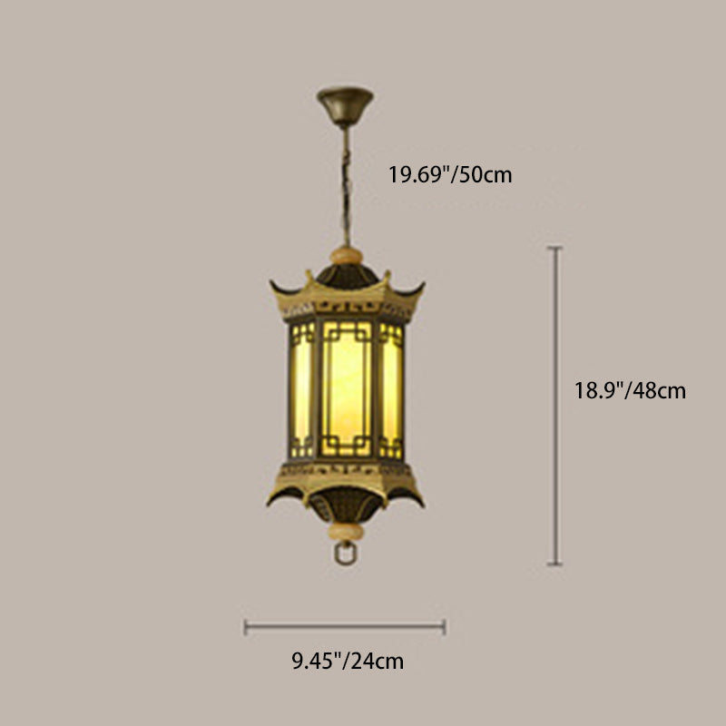 Chinese Faux Marble Lantern Pergola Outdoor Pendant Light