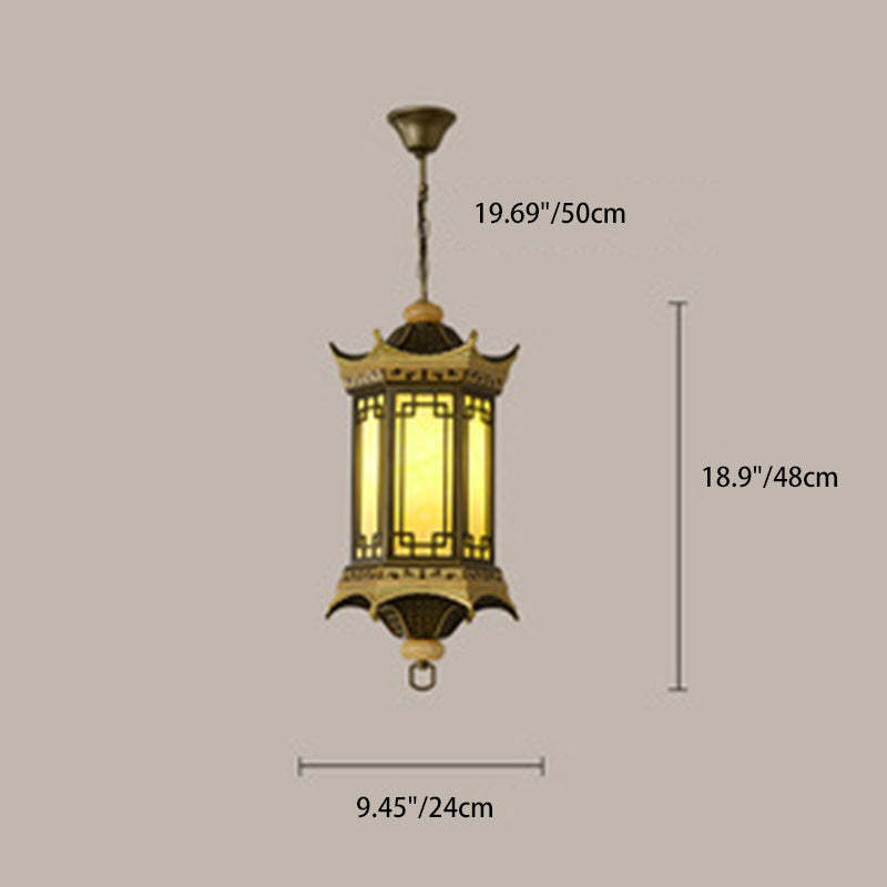 Chinese Faux Marble Lantern Pergola Outdoor Pendant Light