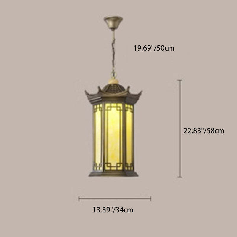 Chinese Faux Marble Lantern Pergola Outdoor Pendant Light