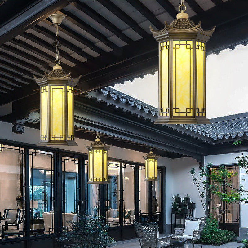 Chinese pergola faux pendant lighting in marble — Small (12"H / 220V-240V (UK/AU