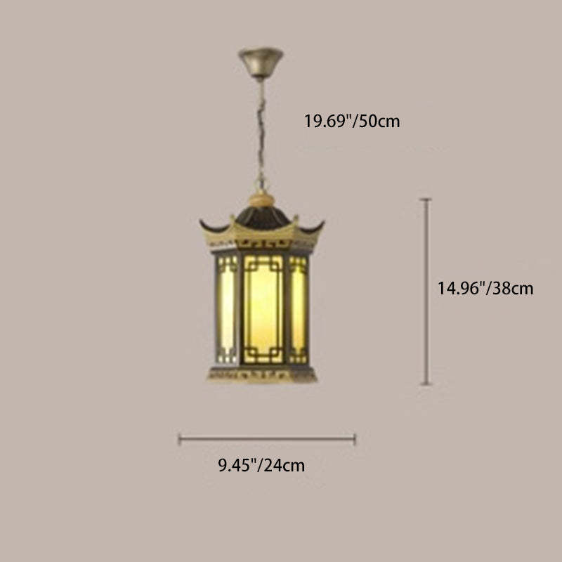 Chinese Faux Marble Lantern Pergola Outdoor Pendant Light