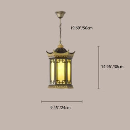Chinese Faux Marble Lantern Pergola Outdoor Pendant Light