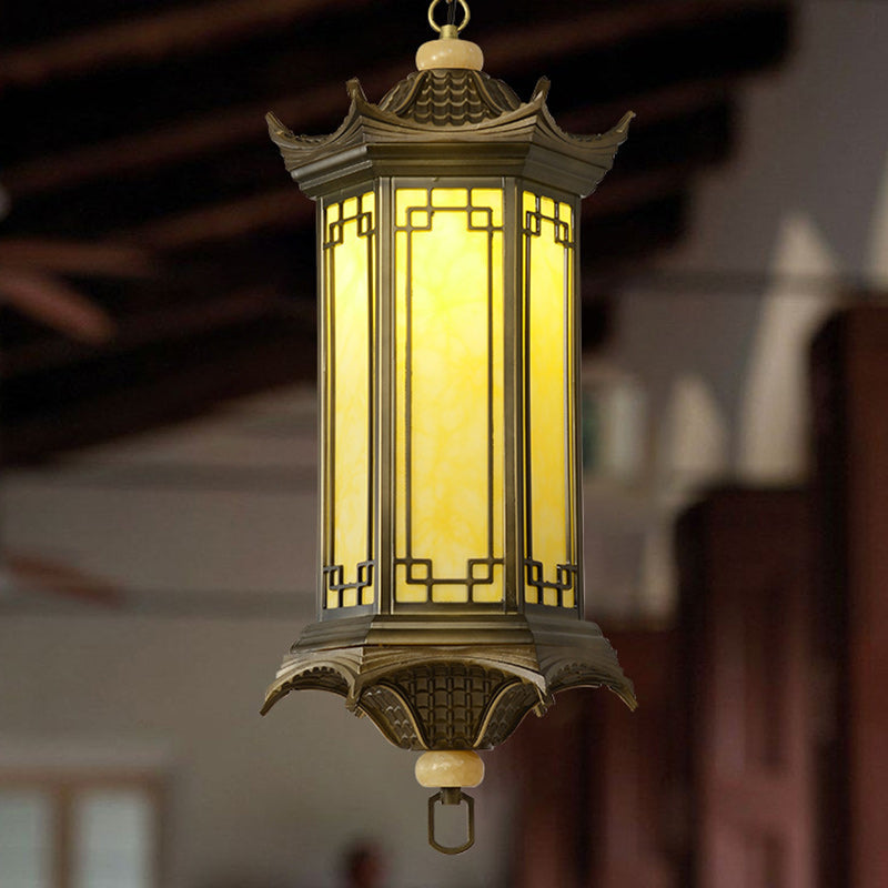 Chinese Faux Marble Lantern Pergola Outdoor Pendant Light