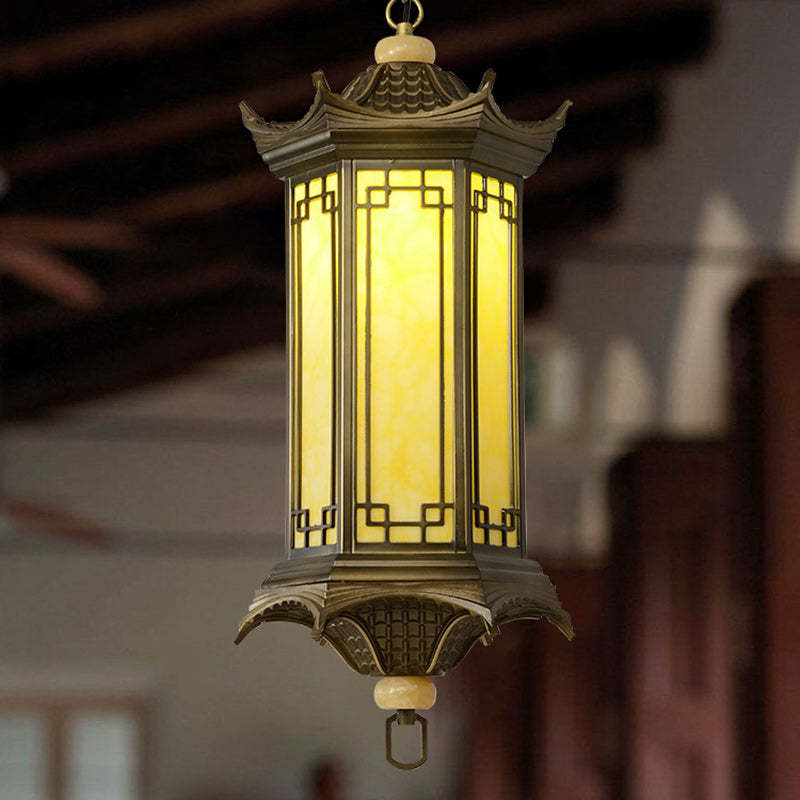 Chinese Faux Marble Lantern Pergola Outdoor Pendant Light
