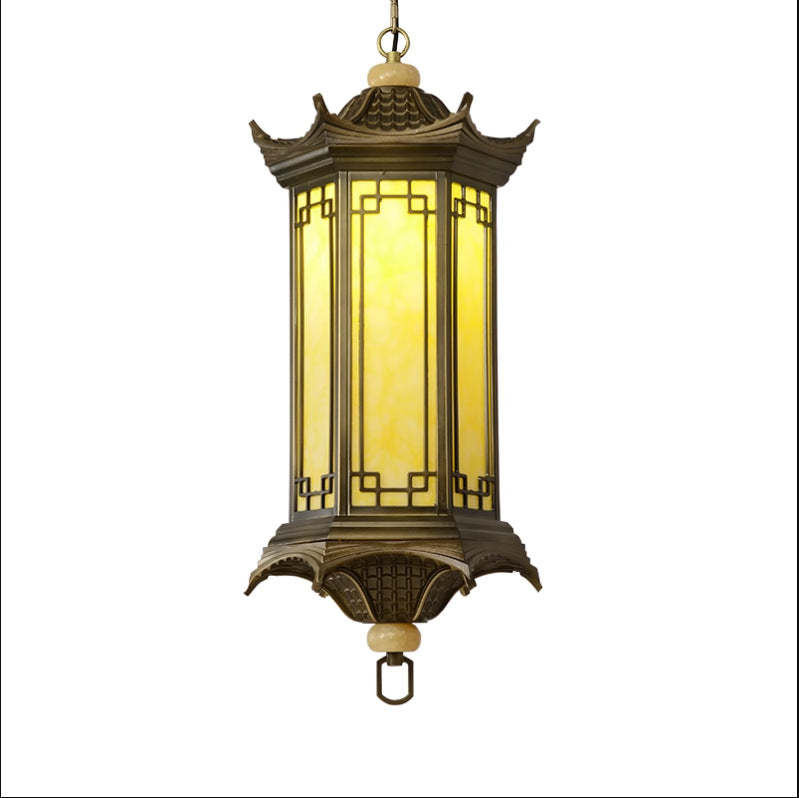 Chinese Faux Marble Lantern Pergola Outdoor Pendant Light