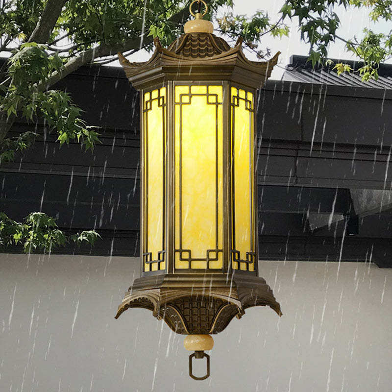 Chinese Faux Marble Lantern Pergola Outdoor Pendant Light