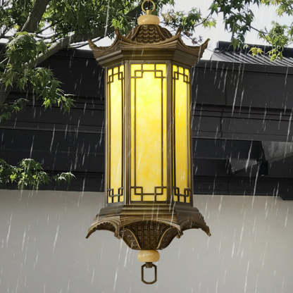 Chinese Faux Marble Lantern Pergola Outdoor Pendant Light