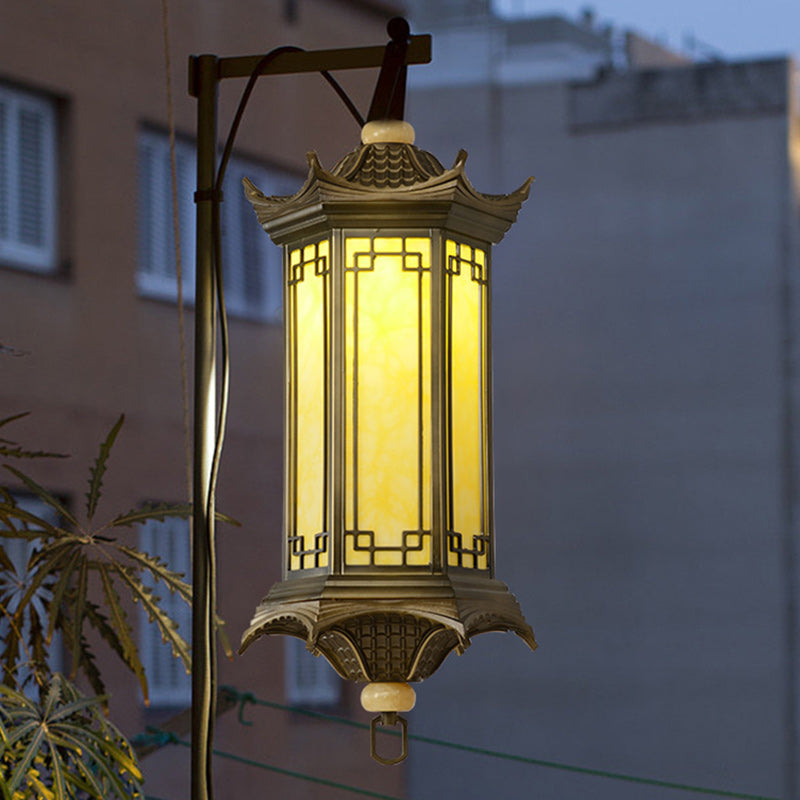 Chinese Faux Marble Lantern Pergola Outdoor Pendant Light