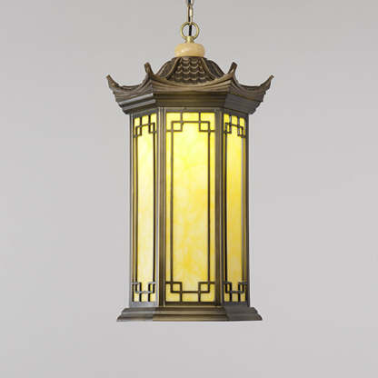 Chinese Faux Marble Lantern Pergola Outdoor Pendant Light