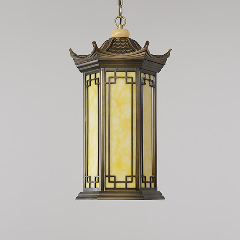 Chinese Faux Marble Lantern Pergola Outdoor Pendant Light