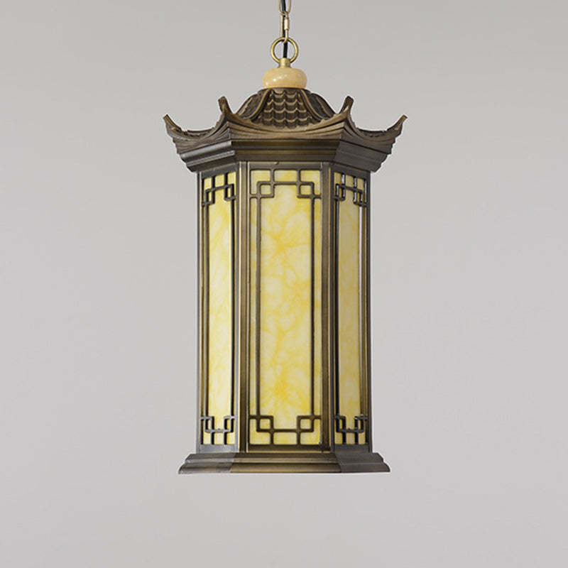 Chinese Faux Marble Lantern Pergola Outdoor Pendant Light